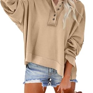 Hoodies for Women 2024 Fashion Fall V Neck Button Down Long Sleeve Hooded Sweatshirts Tops