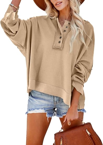 Hoodies for Women 2024 Fashion Fall V Neck Button Down Long Sleeve Hooded Sweatshirts Tops