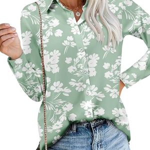 Women's Shirts Fashion Casual Loose Fit Long Sleeve Button Down Lightweight Collared Blouse Tops